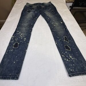 Square Zero Jeans Mens 34x32 Moto Biker Distressed Paint Splatter Y2K Denim